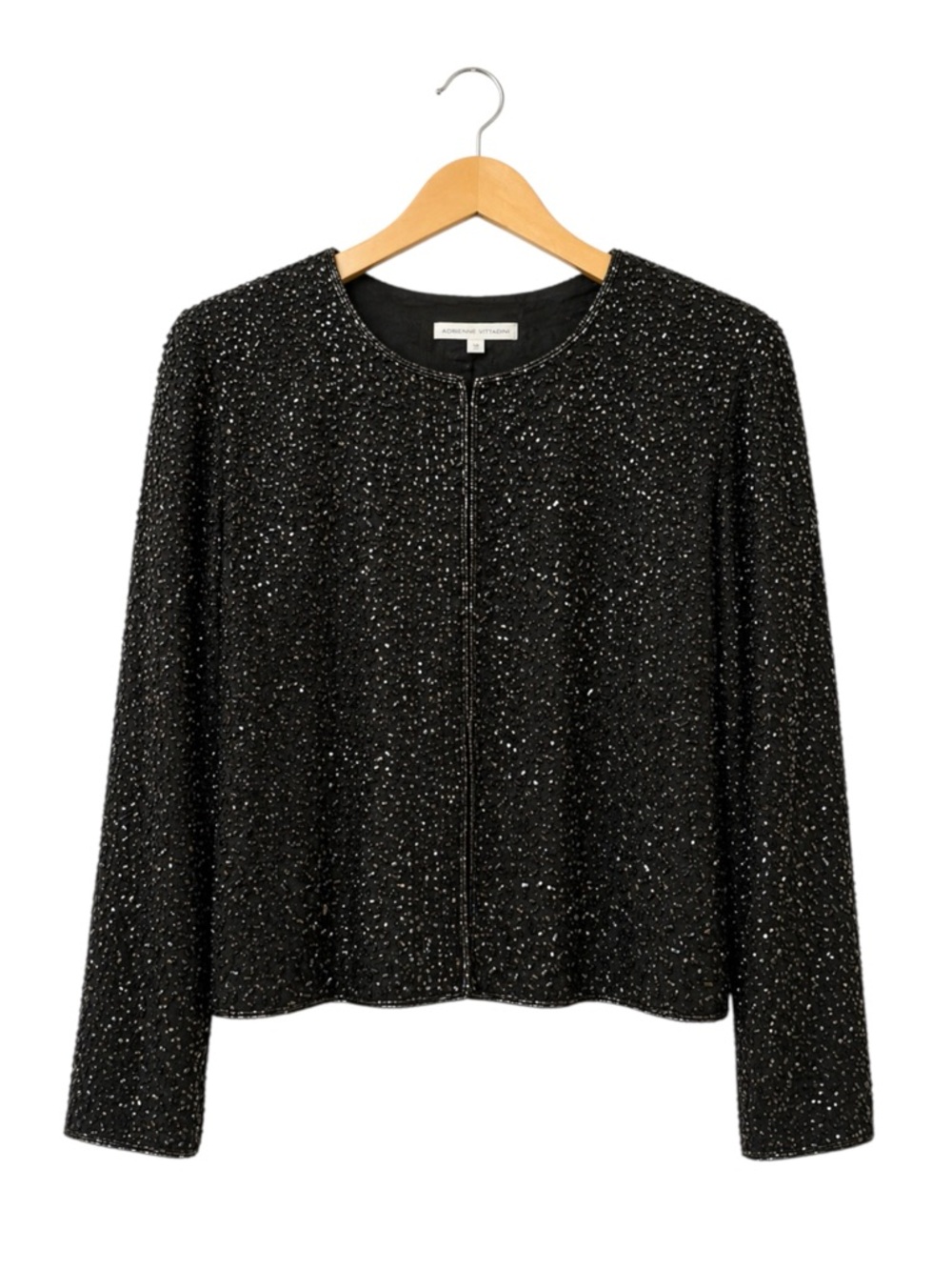 VTG Silk Beaded Evening Jacket Black Open Front Classic Timeless Style‎ Medium